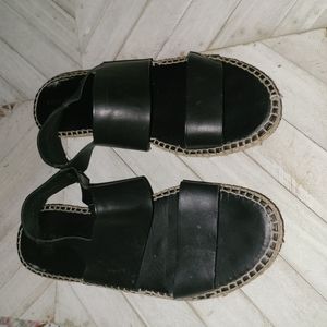 Cole Haan Size 10 B Black Leather Tan Espadrille Platform Sandals